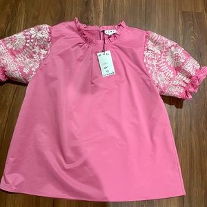 Pink THML Embroidered Top- NWT (fits medium/large)